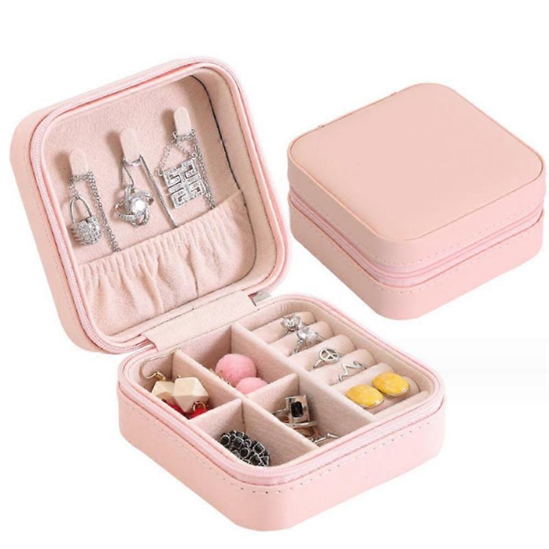 Portable Mini Jewelry Organizer Box, Small Travel Square Jewelry Display Box, PU Leather Earring Ring Necklace Case