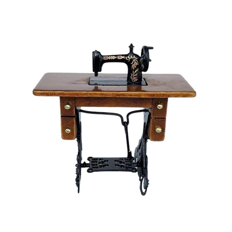 

Nostalgic Miniature Sewing Machine Dollhouses Accessory Perfect for Retro Enthusiasts and Unique Home Decors 1