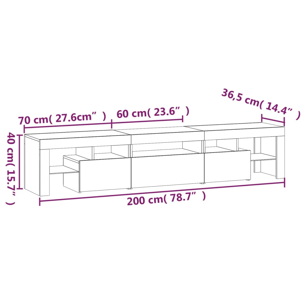 TV Cabinet with LED Lights Concrete Grey 200 X 36.5 X 40 Cm
