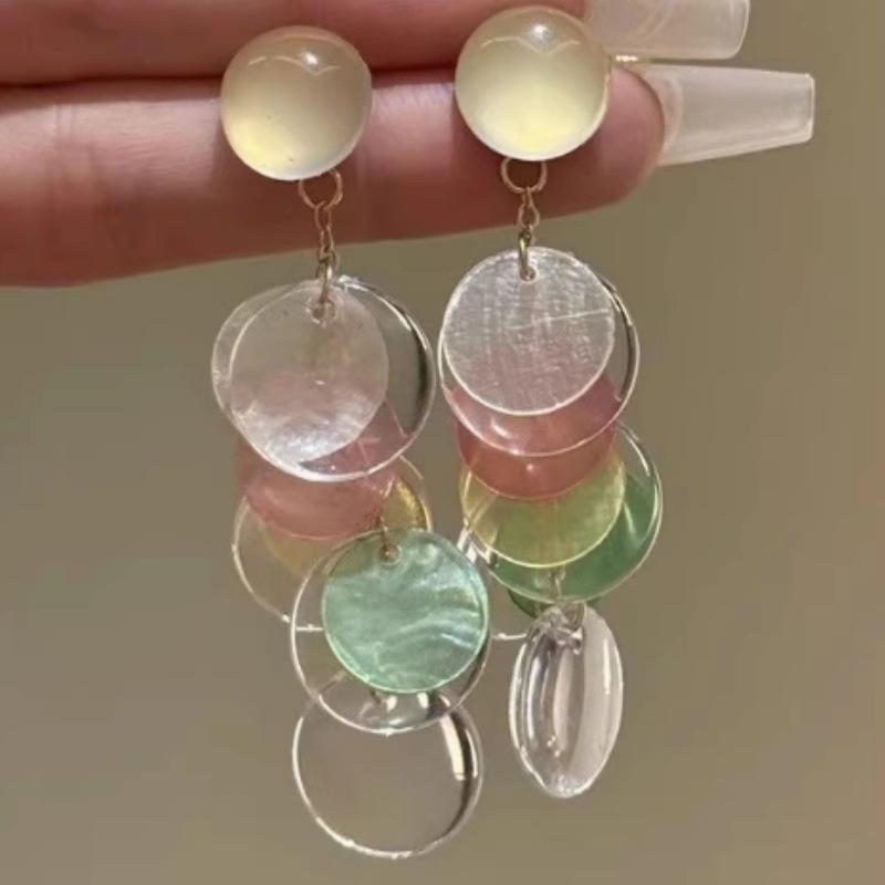 Silver Geometric Seashell Tassel Stud Earrings – Beach Vacation Style for Women
