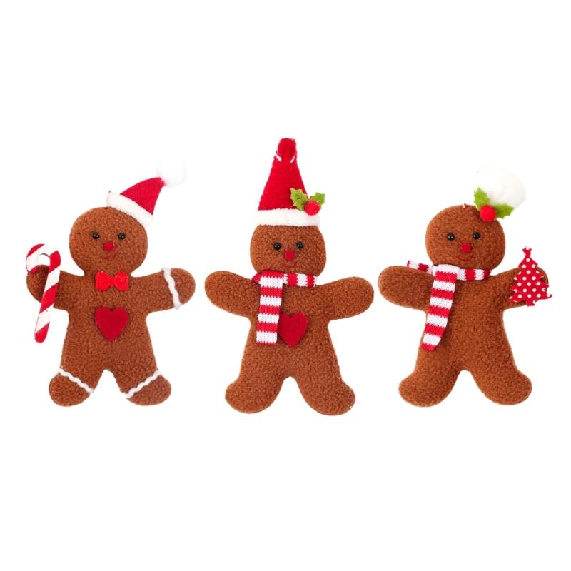 

3Pcs Reusable Cloth Gingerbreads Man Christmas Tree Decoration Easy to Hanging Holiday Party Decorative Accessories