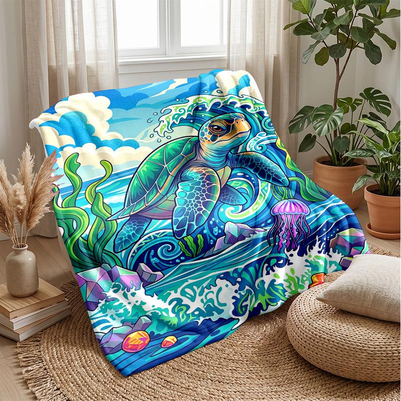 Ocean Adventure Turtle 7 Theme Blanket Lightweight Warm Flannel Blanket Decorative Throw Blanket for Home Decoration
