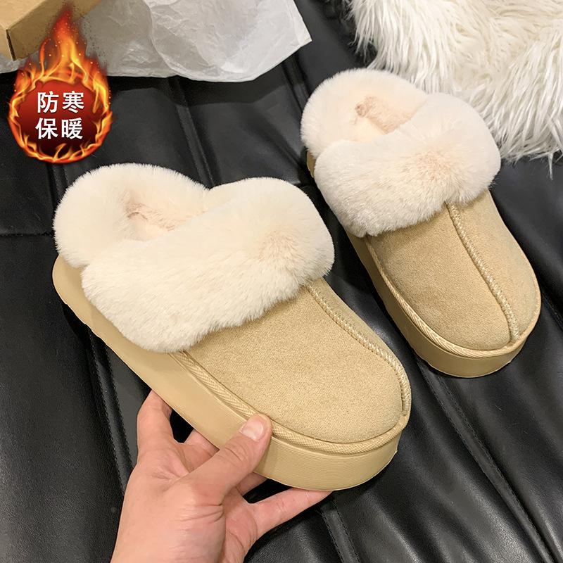 Cotton slippers women's thick bottom 2025 new anti-velvet leather Internet celebrity Mori hair slippers winter warm indoor home and outdoor wear