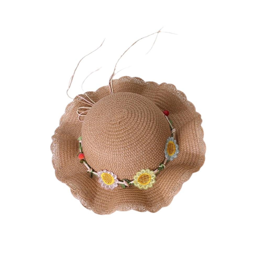 Small Daisy Children Beach Straw Hat Wide Brim Fisherman Hat Outdoor Straw Bag Cap Set  Summer