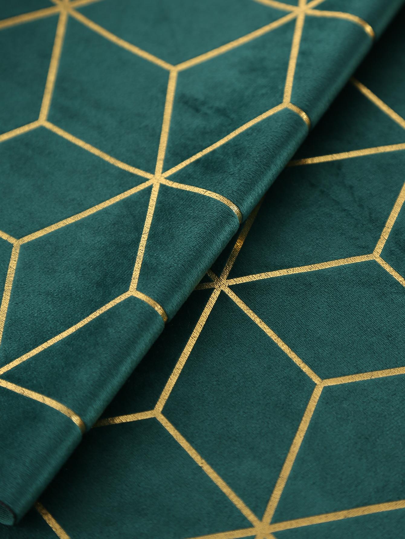 

Green Geometric Table Runner 9FT Hunter Emerald Green Table Runner with Gold Foil Patterns 35x150cm зелёный