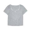 MLB Solid Color Short Sleeve Slim Fit Lace U Neck T Shirt Women Tops 3FTSB5263-09MGS