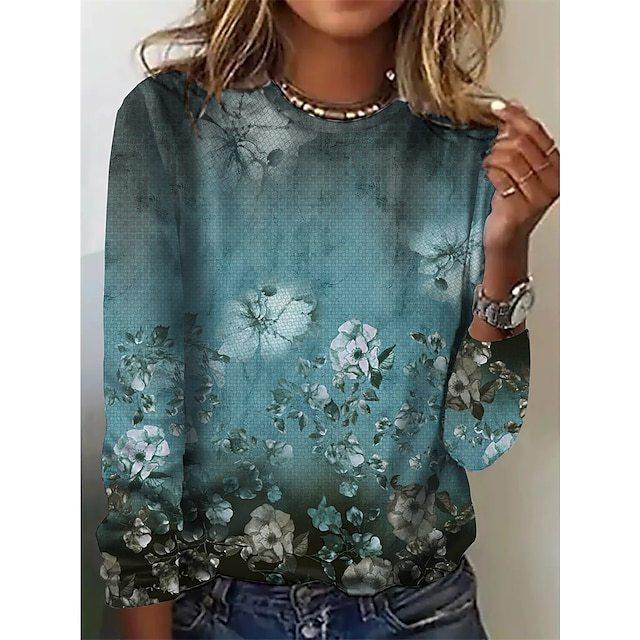 Vintage Floral Print Long Sleeved Women's T-shirts