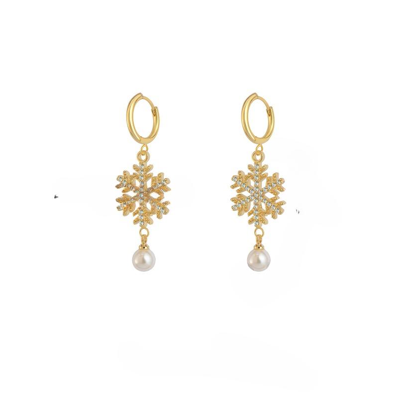 Light Luxury Fashion Shell Bead Pendant Zircon Snowflake Earrings Plated 14k Gold High-end Pearl Earrings for Women