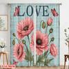 2pcs 2D flat printing Curtain Vintage Poppy Butterflies Love Wall 100% Polyester Without Electricity Festive Wall Decor Perfect