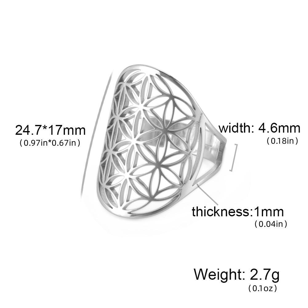 Stainless Steel Flower Of Life Ring Hollow Archangel Amulet Adjustable Ring For Women Sacred Geometry Wicca Jewelery Gift