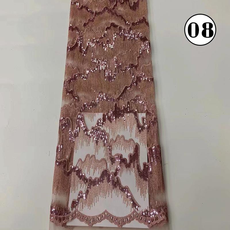 1 ярд Роскошная ткань африканского кружева с пайетками Высокое качество Французская Нигерийская Вышивка пайетками и бисером Тюлевая сетчатая ткань Свадебное платье 1Yard
