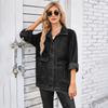 Women Spliced Denim Jacket Lapel Long Sleeve Jean Coat Casual Outerwear