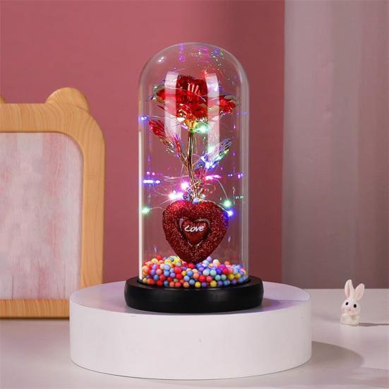 Ewige Rose Geschenk für Frauen Mama Ehefrau Leuchtende Ewige Rose Blume in Glasglocke Romantisches Geschenk für Hochzeiten Valentinstag Jahrestag