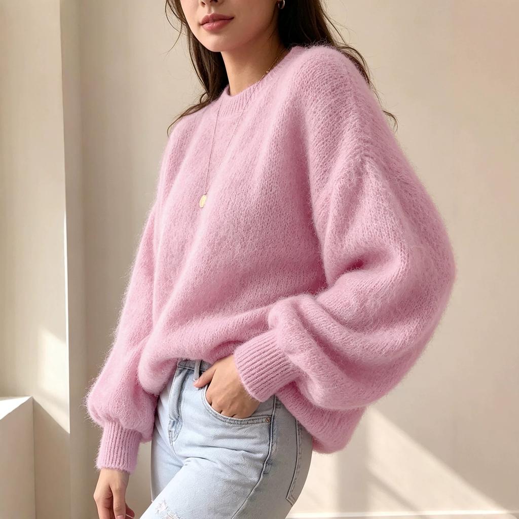 Women's Crew Neck Sweater, Loose Fit for Fall and Winter