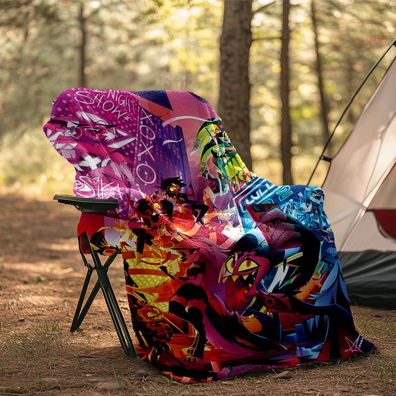 Cityscape Hazbin Nightmares Blanket Flannel Throw for Sofa, Indoor, Camping, Living Room, Office, Chair, And Bed Soft Birthday Gift