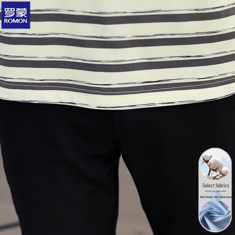 ROMON Men's Striped Casual Short-Sleeve T-Shirt