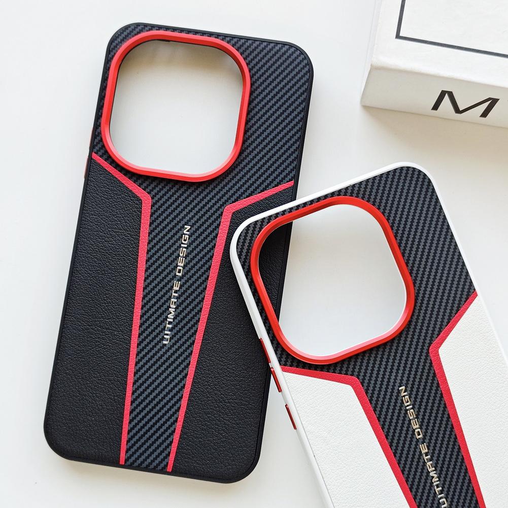 Red Spliced Carbon Fiber Leather Phone Case For IQOO 15 Ultra 13 Iqoo Z11 Turbo Z10 Turbo Pro + Lens Heightening Protects Cover