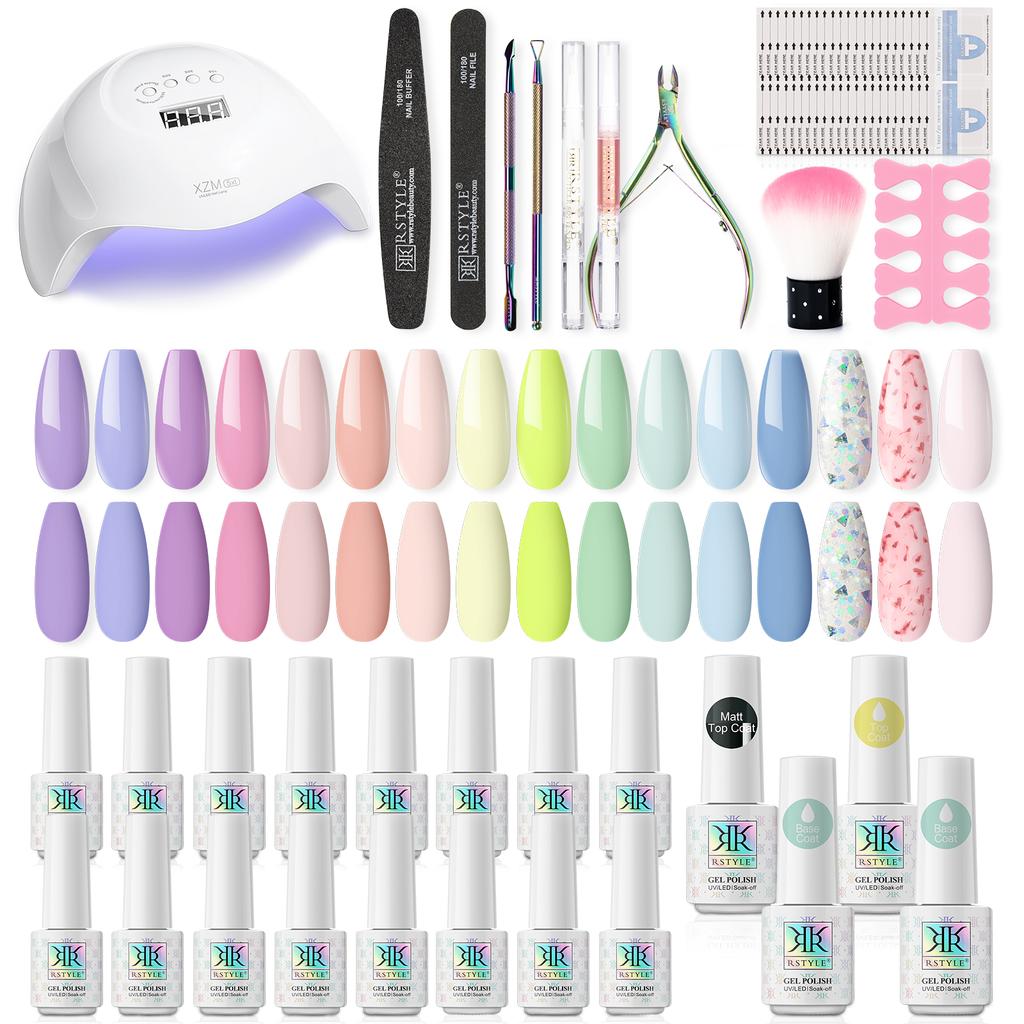 168W Nail Lamp Dryer Nail Gel Manicure Tool Set 20PCS Base Top Coat Gel Nail Polish Bright Color UV Gel Polish With Nail Art Tool