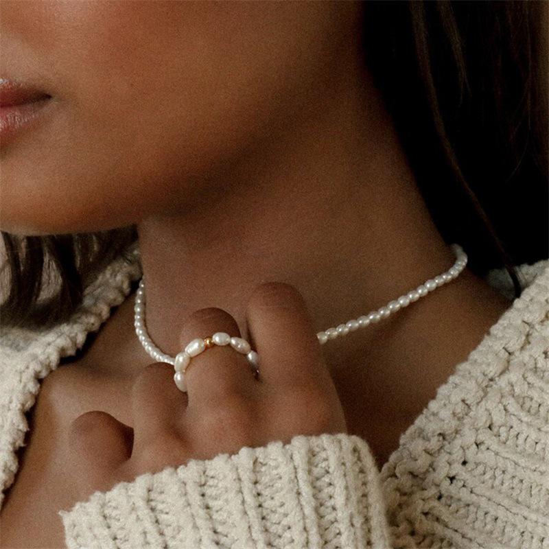 eManco Korean Style Faux Pearl Ring for Women - Versatile, Luxurious, Index Finger Design.