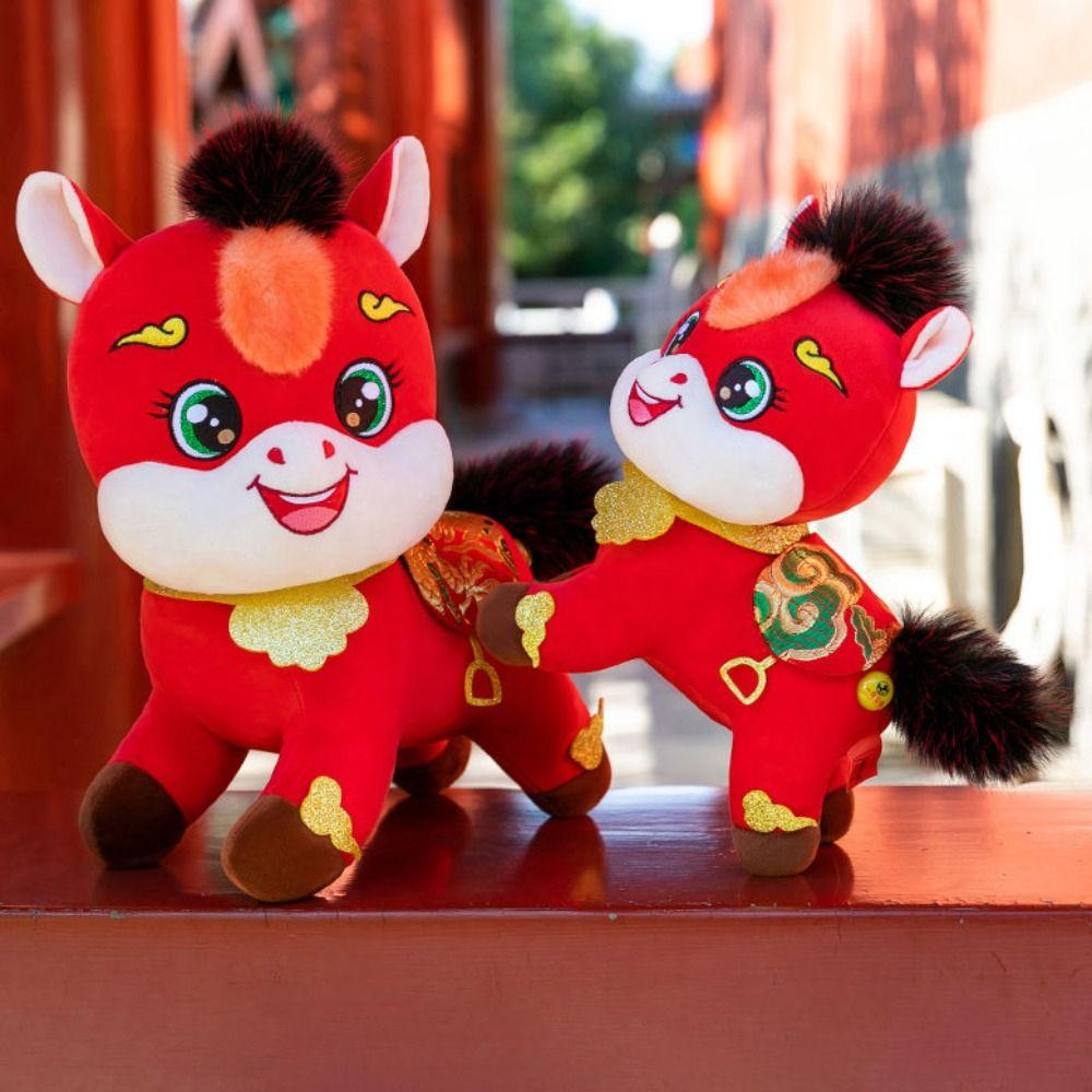 Cute Plush Mascot Toys PP Cotton Filling Zodiac Doll Funny Horse Stuffed Animal  Chinese New Year