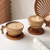 Vintage Ceramic Coffee Mug – Rustic Handmade Latte Cup with Bamboo-Style Design