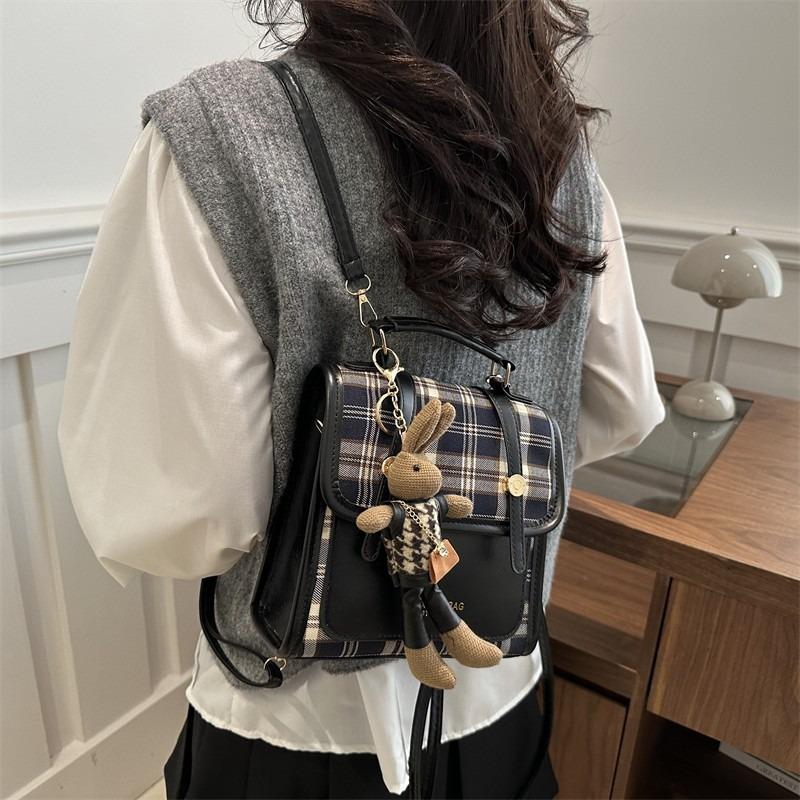 Retro Contrasting Color Fashion Student Bag New Trend Casual Backpack Grid Bag Versatile Women's Bag