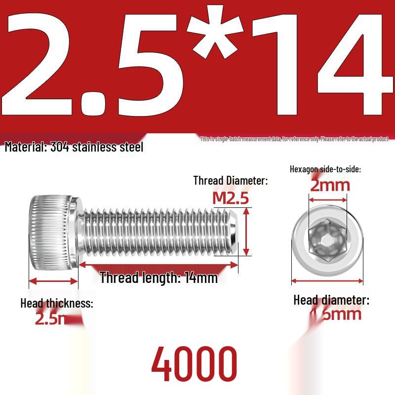 304 Stainless Steel Hex Socket Head Cap Screws, M2-M10, Extended Length