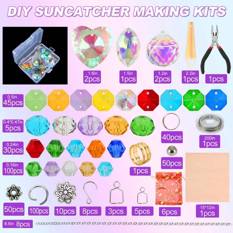 Set of 460 Creative Sun Catcher Crafting Set Rainbow Pendant Beading Supplies Jewelry Ornament Window Garden Decoration