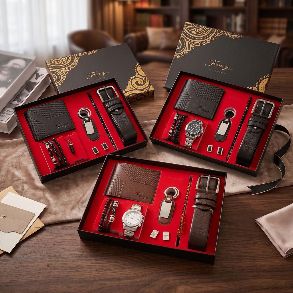 Luxury Business Style Paper Souvenir Gift Set with Watch Wallet Belt Keychain & Bracelet-Perfect Valentine's Day Holiday Gift