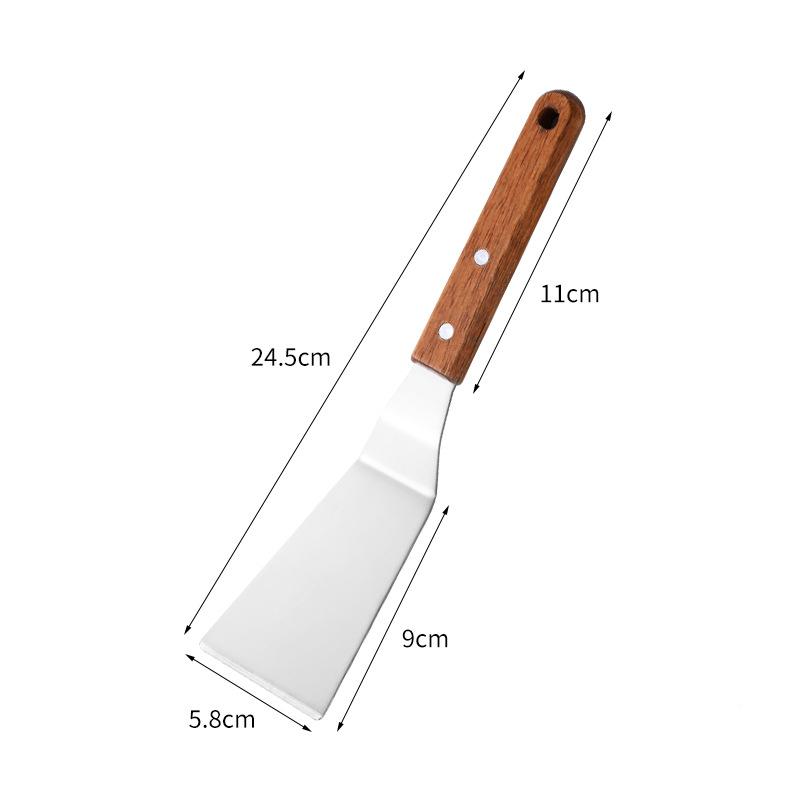 Stainless Steel Wooden Handle Frying Spatula Household Steak Pizza Shovel Flat Colander Kitchenware Kitchen Cooking Accessories