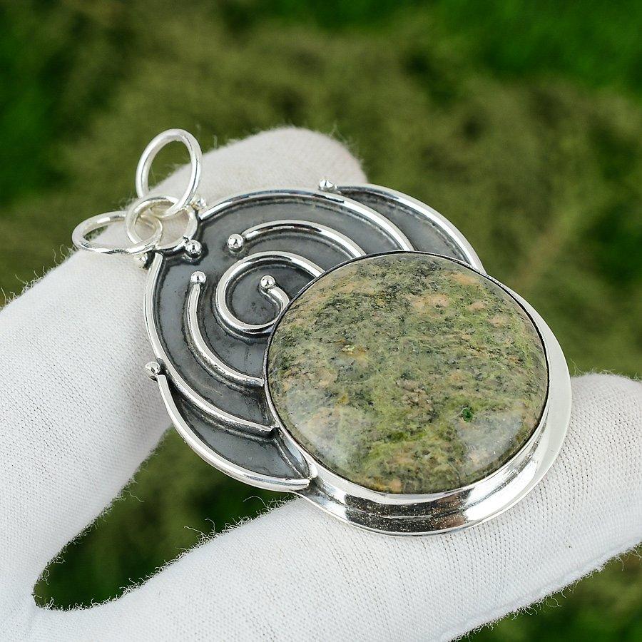 

Round Unakite Gemstone Bezel Mother Unique New Pendant Jewelry Sterling Silver
