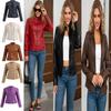 Cross-border European Size Women's Leather Jacket Women's Slim Jacket Jacket Women's Locomotive Clothing Large Size Stand-up Collar Leather Jacket 
