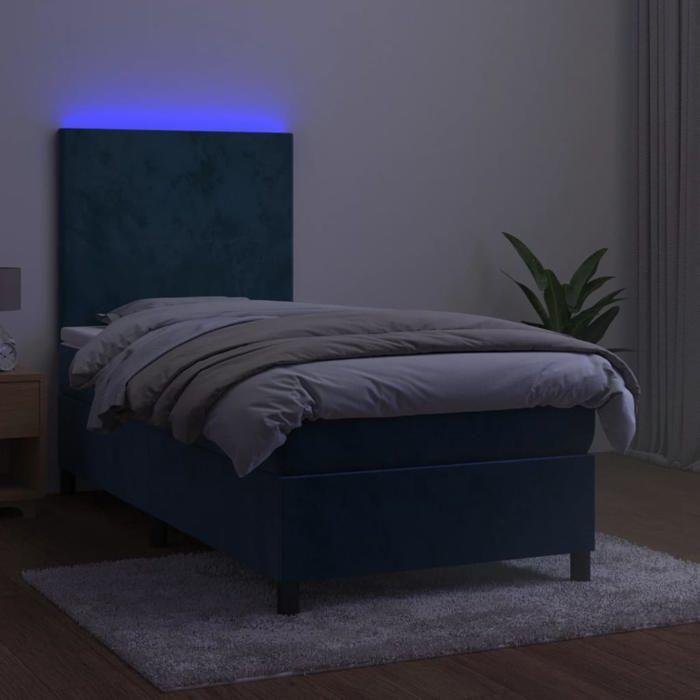 Maison Exclusive - Sommier à lattes de lit avec matelas et LED Bleu foncé 90x200cm
