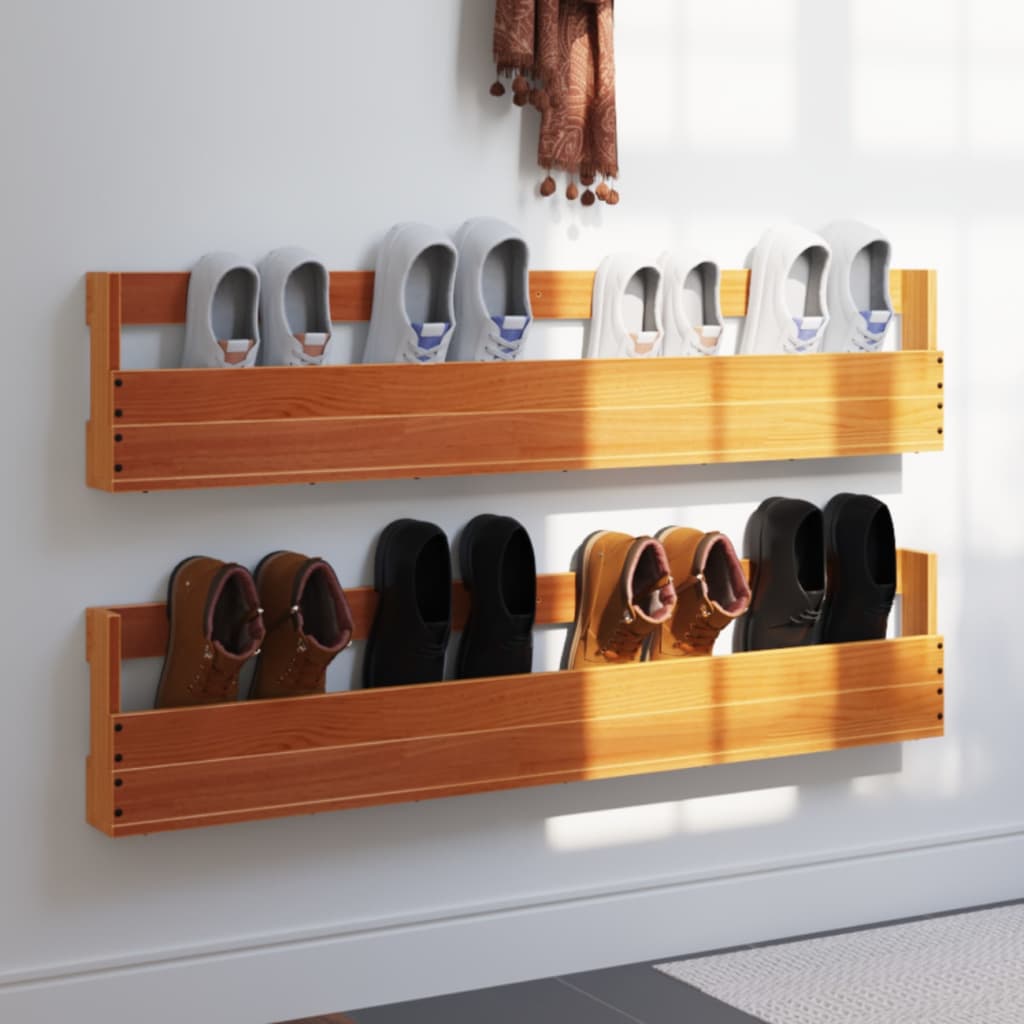 Vidaxl Wall Shoe Shelves, 2 Pcs., Waxed Brown, 110X8.5X23.5 Cm
