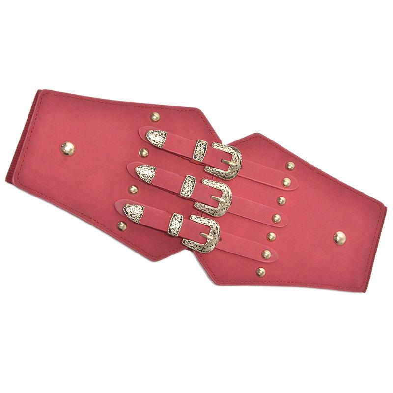 Women's Retro Faux Leather Belt with Rivet Pin Buckle - Versatile Wide Waistband Accessory