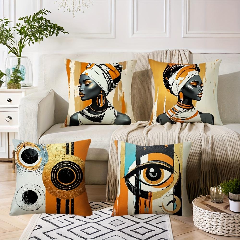 Panika Chen Unisex African Style Printed Cushion Covers With Artistic Designs Polyester Pillowcase, Sofa Decorative Cushion Cov Headboard Pillow