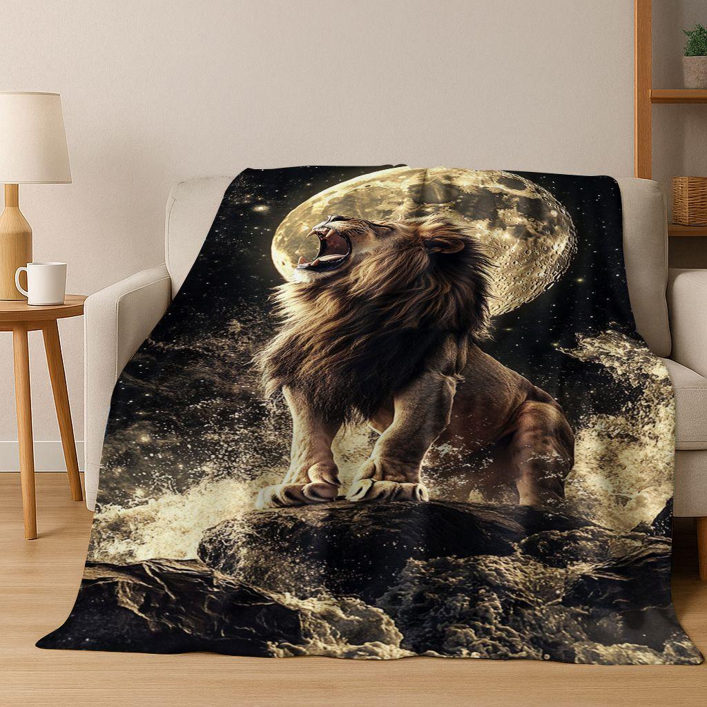 26 Style Wild Animal Lion Beast Cartoon Flannel Blanket,Warm Cozy Soft Throw Blanket for Home Bedroom Bed Sofa Picnic Cover Kids