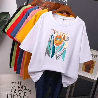 Flower Floral Print T-Shirt Vintage Oversize T Shirts Female Art Streetwear Women Tops Tees