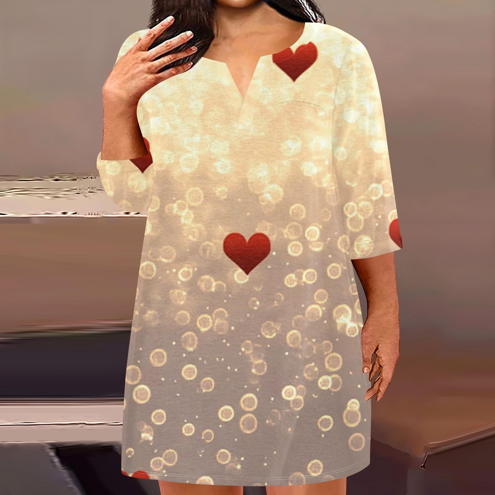 

Женское модное платье больших размеров с V-образным вырезом и рукавом три четверти, повседневное, с принтом «Любовь» и карманами XL красный