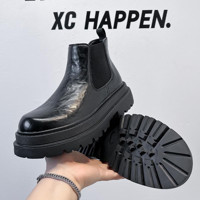 Thick-soled Chelsea boots Men's breathable British style short boots Inner height increase Medium top leather shoes High top Martin boots 1683-A