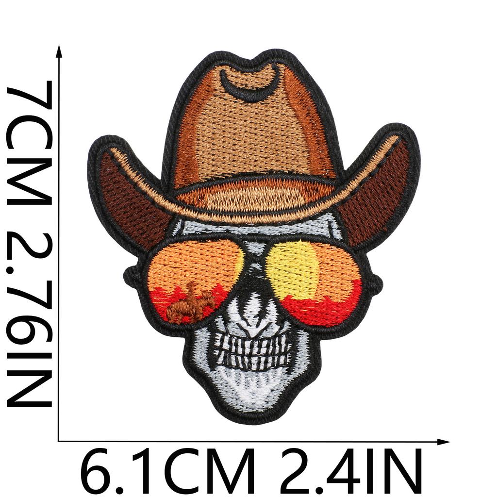 52 Pezzi Stoffa Ricamata Mista Tema Western Denim Adesivo Stile Punk Teschio Patch Adesivo Decorazione Vestiti Cactus