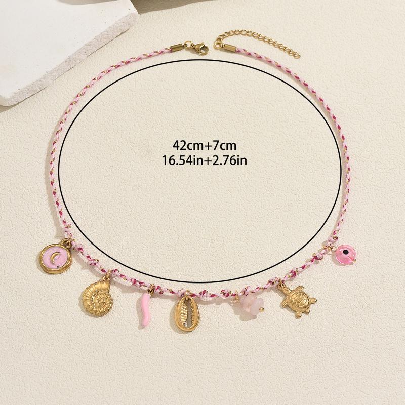 Colar de Corrente de Corda Trançada Vintage Pingente Personalizado Estilo Oceano Acessório Joias para Mulheres Corrente na Clavícula Presentes