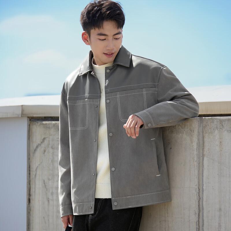 TonLion Men's Mixed Material Shirt Collar Jacket