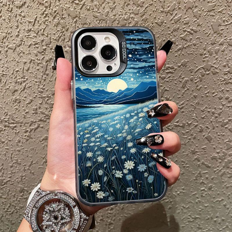 Moon Starry Sky Moonlight Night Scene Laser Phone Case For iPhone 14 15 Pro Max Plus 11 13 12 Mini 16 Pro Max Shockproof Covers