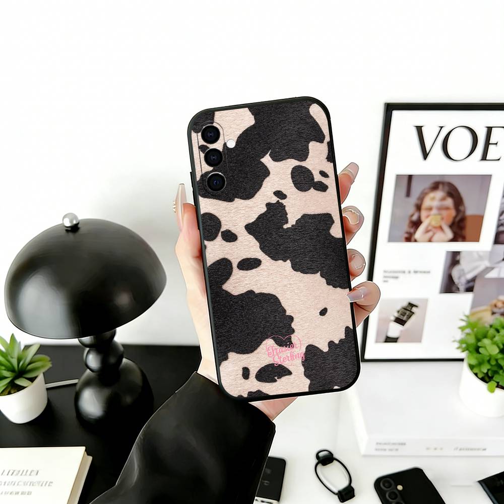 Cow print Phone Case Black Silicone Soft For Samsung Galaxy A73,A72,A71,A70,A53,A52,A51