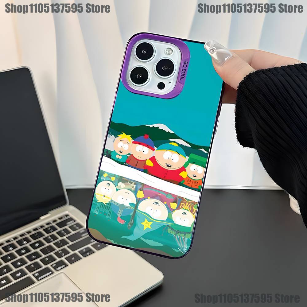 Cartoon Funny S-South-P-Park Phone Case For iPhone 17,16,15,14,13,12,11,Mini,Pro,E,SE4,XS,MAX Purple Candy Matte Cover