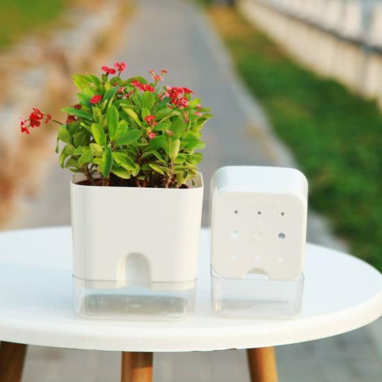 Yousheng Square Self Watering Pot with Drainage Hole Clear Reservoir Indoor Outdoor Plants Planting Pot Herbs Succulents Flower Planter with Wick