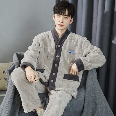 2pcs Set Autumn and Winter Flannel Men's Pajamas Warm Long Sleeve Long Pants Plus Velvet Thickened Home Clothes