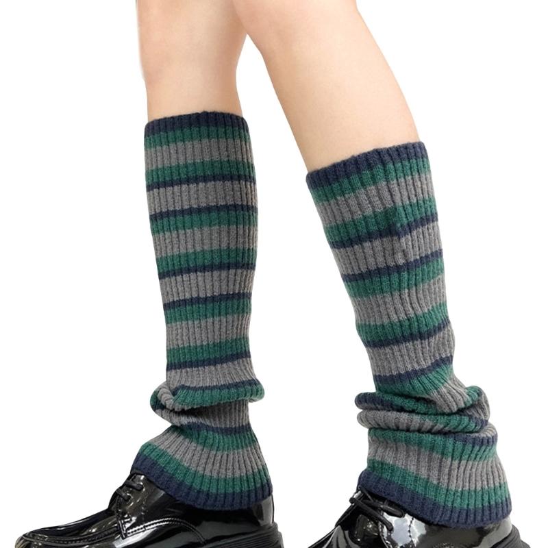 Womens Lolitas Stripe Knitted Long Socks Leg Warmers Harajuku Japanese Lovely Boot Socks Winter Ankle Heap Socks Gifts
