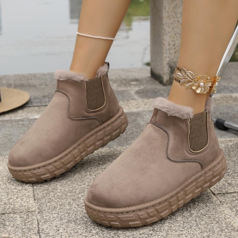 Women's Wide Width Platform Snow Boots, Plush Lined Winter Ankle Boots, European Warm Booties for Women